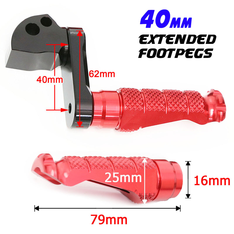 Fits Honda VFR800F NC750 40mm Extension Rear R-FIGHT Red Foot Pegs