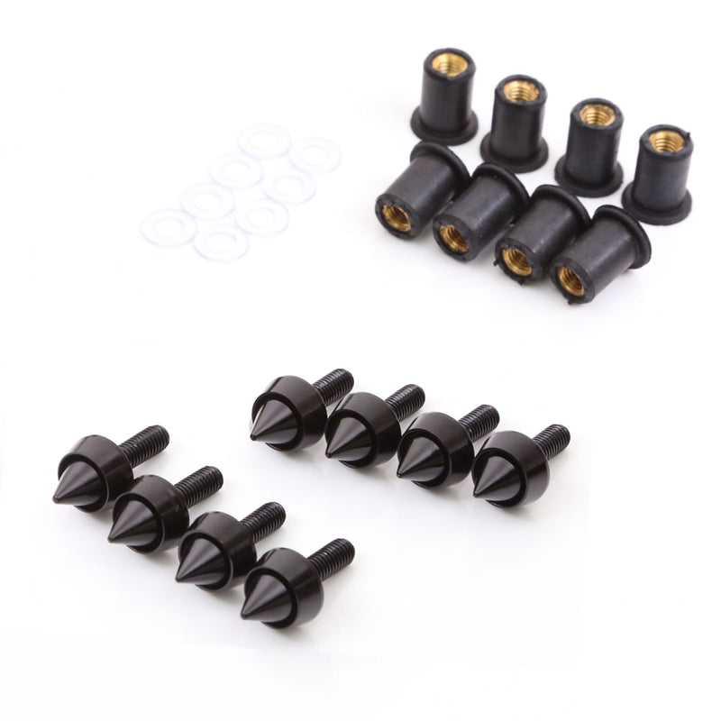 SKK 8 Pcs CNC Spike Windshield Bolts (Black Blue Chrome) - MC Motoparts