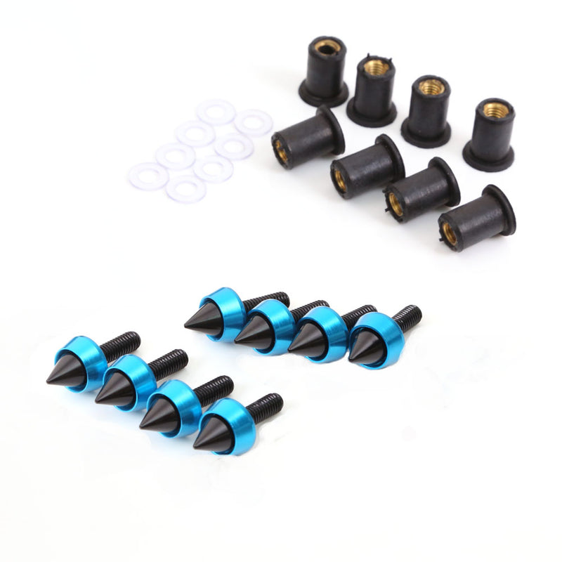 SKK 8 Pcs CNC Spike Windshield Bolts (Black Blue Chrome) - MC Motoparts