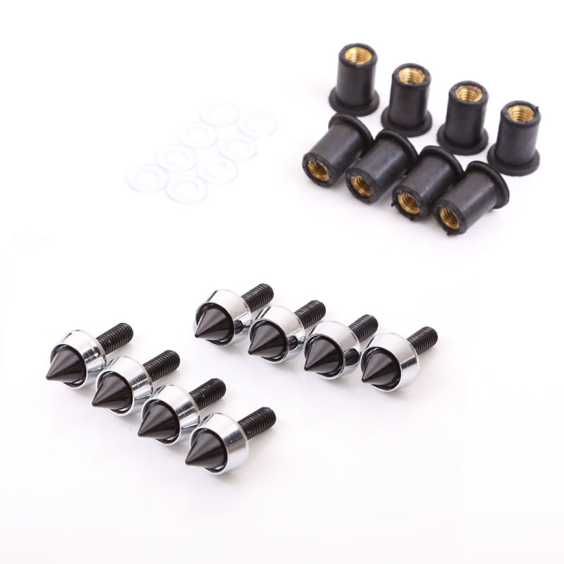 SKK 8 Pcs CNC Spike Windshield Bolts (Black Blue Chrome) - MC Motoparts