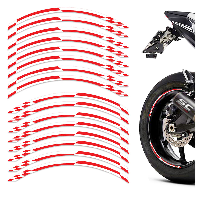 12 pcs White Check 17'' Wheel Front & Rear Rim Skin Sticker Set - MC Motoparts