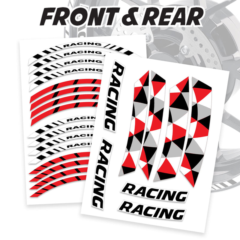 Red Motorcycle Front & Rear Wheel Rim Sticker Racing Geometric